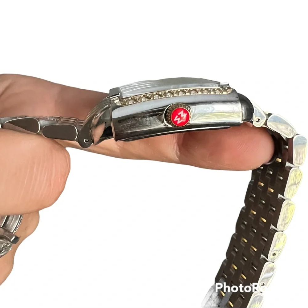 NEW Michele watch Milou two-tone pave diamond bezel 0.30 CTW bracelet band - Picture 3 of 6